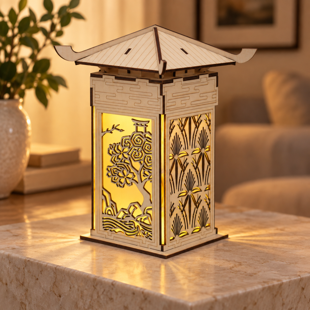 Wooden lantern silhouette for Pagoda Scene Wooden Lantern DIY Kit