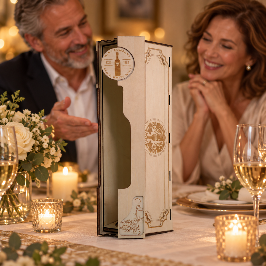 Engraved Double-Door Wooden Wine Box