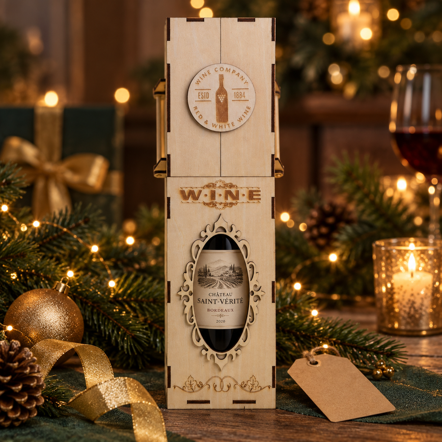Open view of the wooden wine presentation box