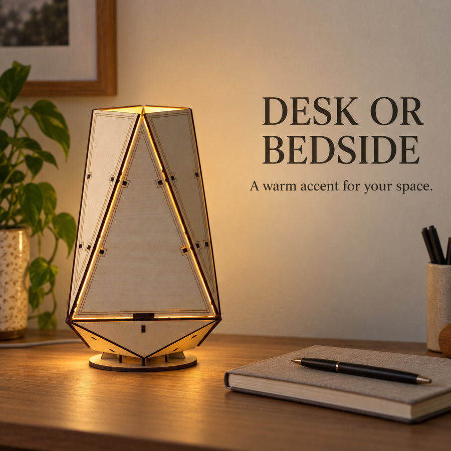 Geometric Wooden Ambient Lamp in a home setting
