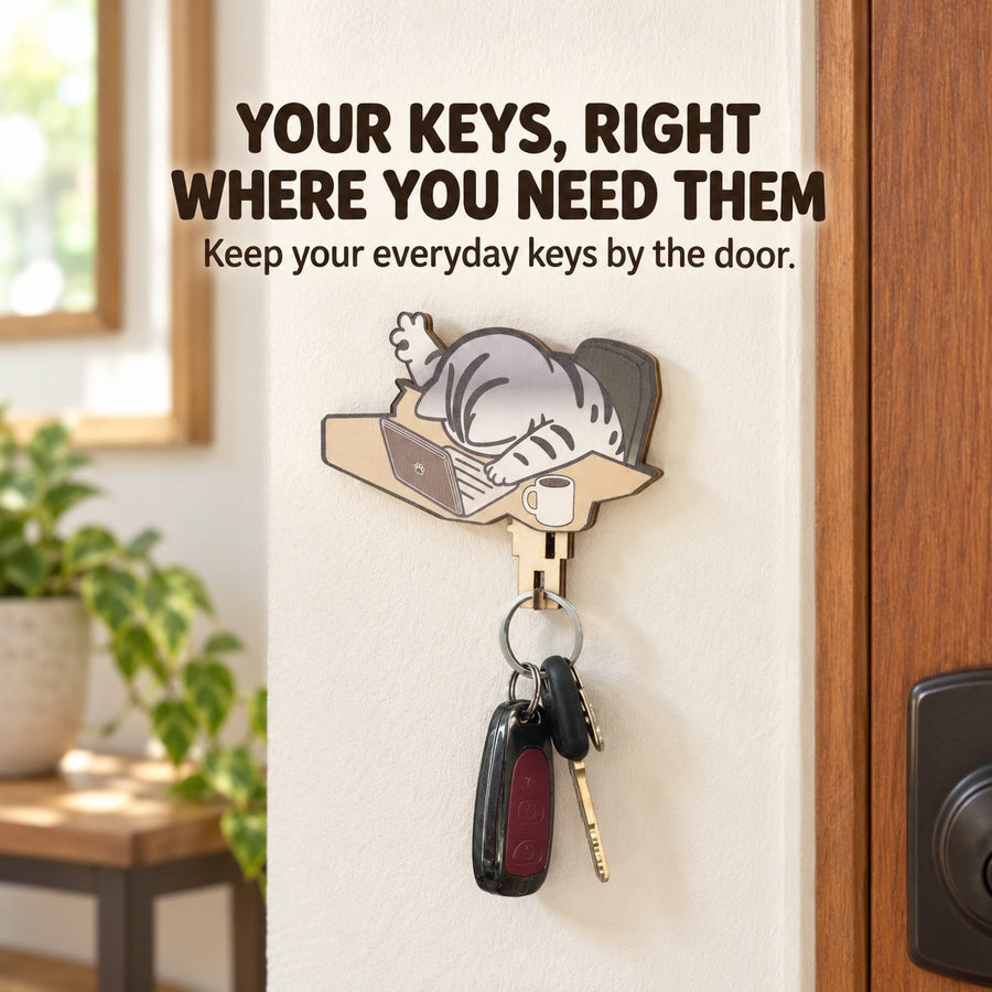 Key ring hanging from the lower wooden hook