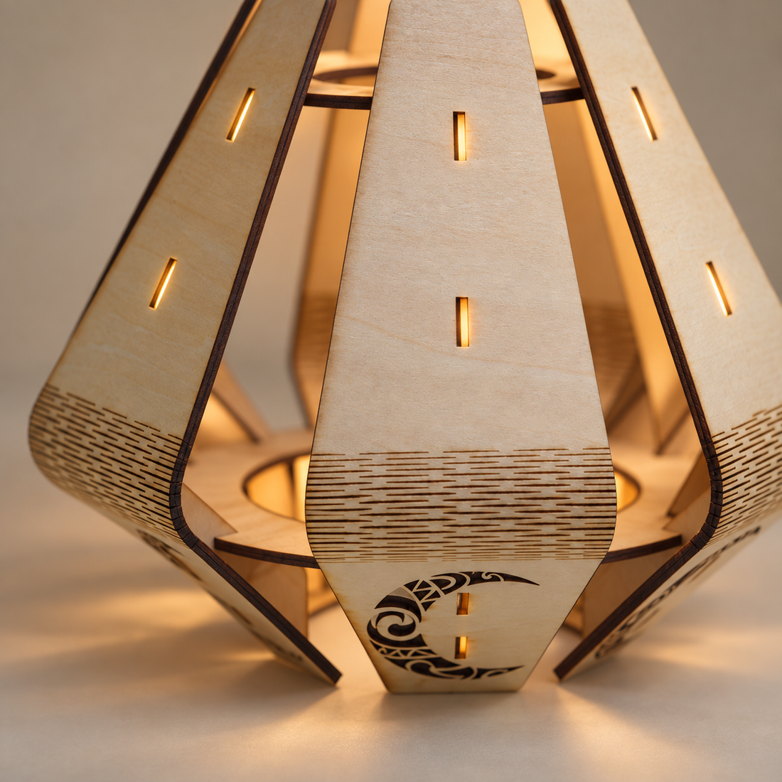 Slatted Glow Wooden Lantern DIY Kit displayed in a softly lit room
