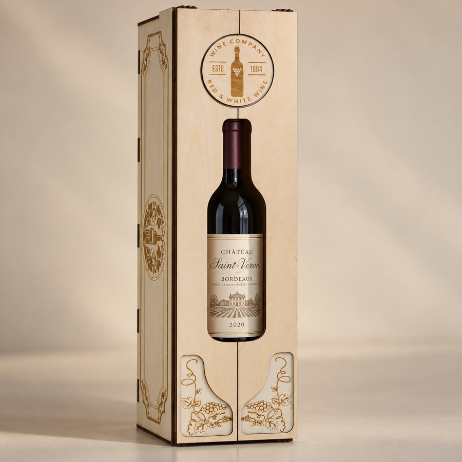 Engraved Double-Door Wooden Wine Box
