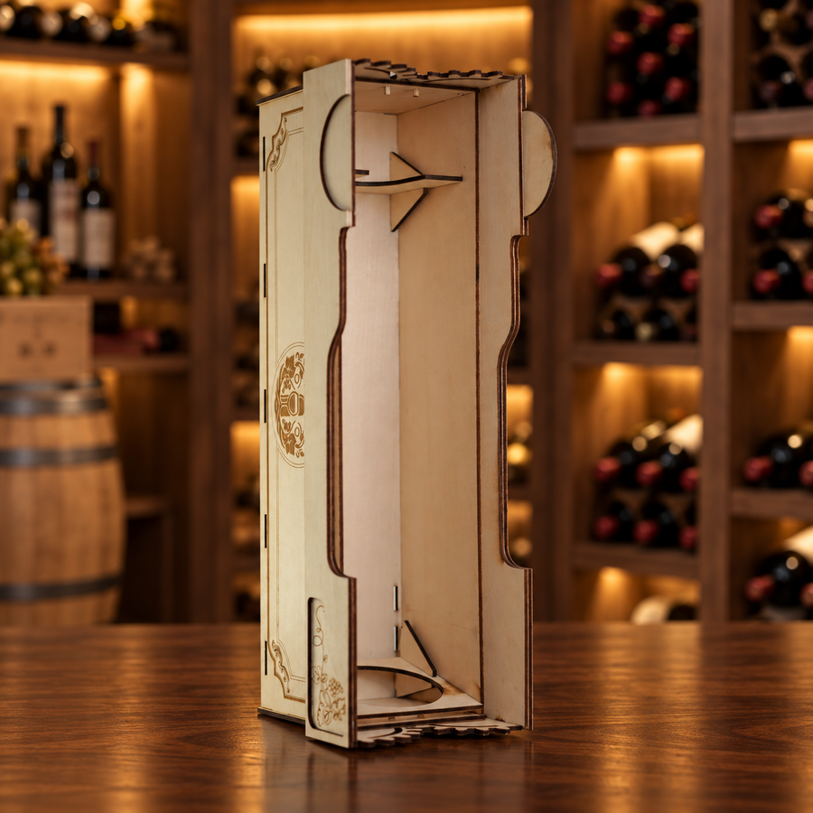 Side profile showing the form of the wooden presentation box