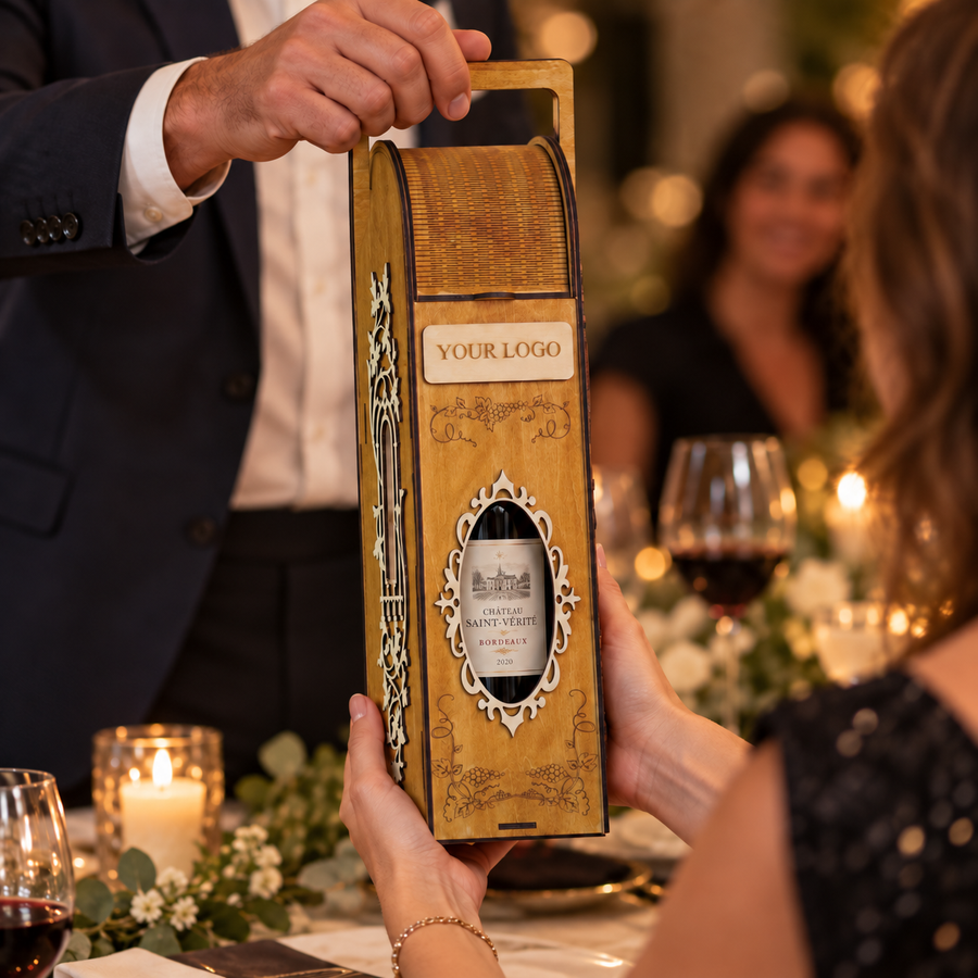 Side profile showing the form of the wooden presentation box
