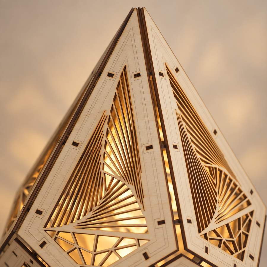 Celtic Knot Geometric Wooden Lantern Kit in a home setting