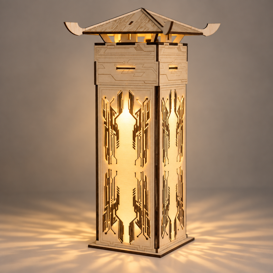 Faceted Wooden Lantern DIY Kit in a home setting