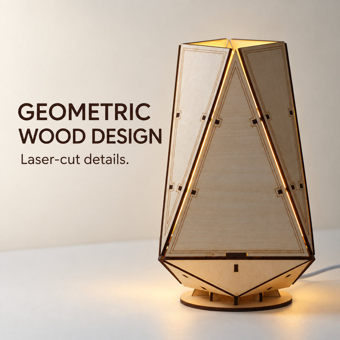 Geometric Wooden Ambient Lamp displayed in a softly lit room