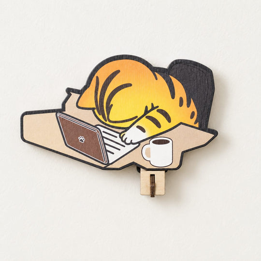 Sleepy Orange Tabby Wooden Key Holder