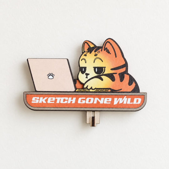 Waving Orange Tabby Wooden Key Holder