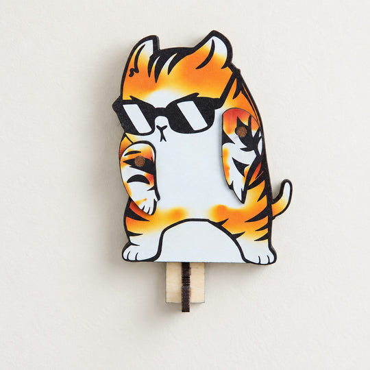 Dabbing Orange Tabby Wooden Key Holder