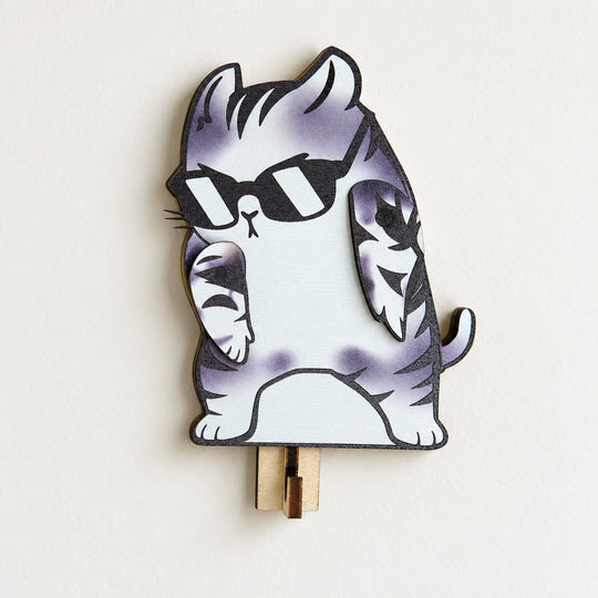 Dabbing Gray Tabby Wooden Key Holder