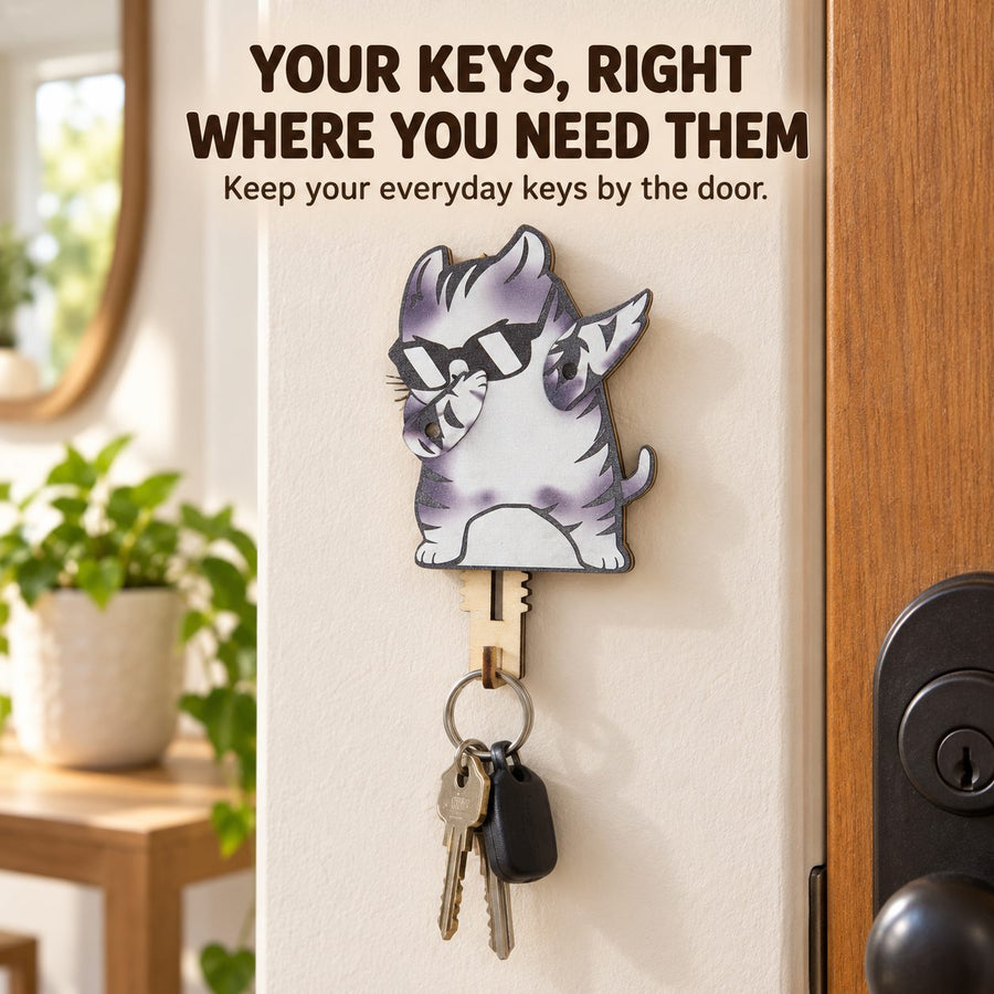 Key ring hanging from the lower wooden hook