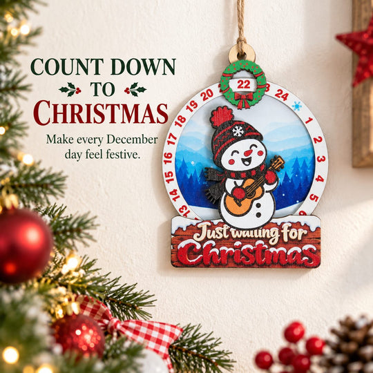Snowman Guitar Wooden Christmas Countdown Plaque