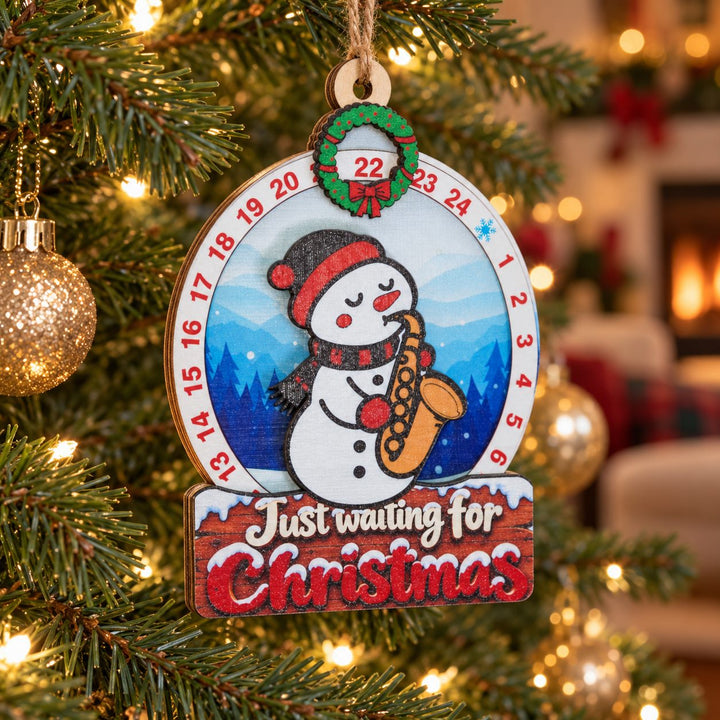 Snowman Saxophone Wooden Christmas Countdown Plaque