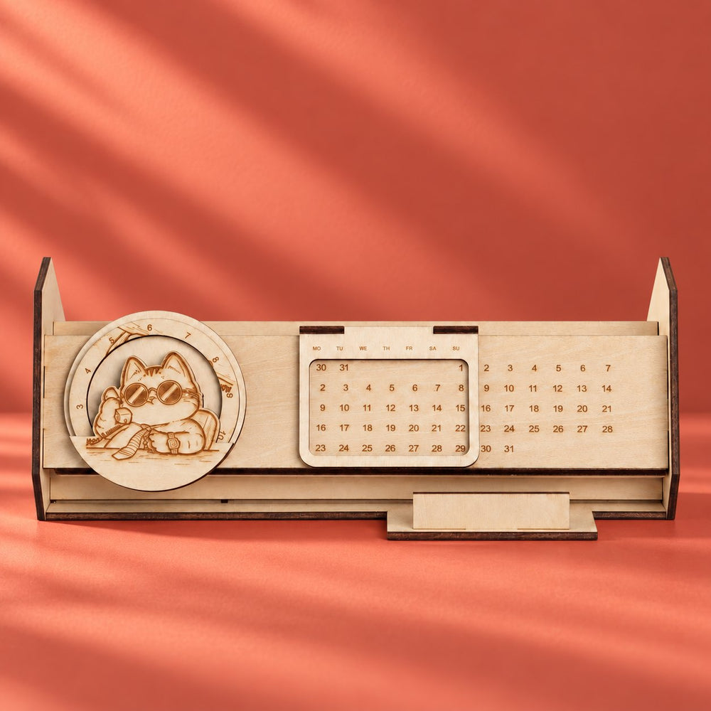 Wooden Cat Desk Calendar Model Kit