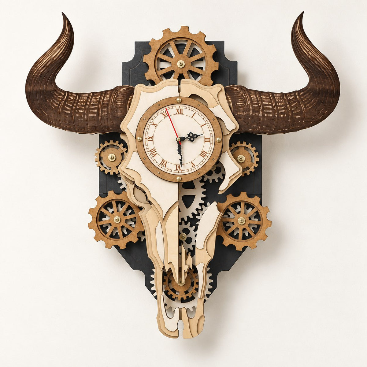 Wooden Bull Skull Gear Clock Kit