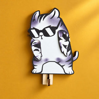 Dabbing Gray Tabby Wooden Key Holder