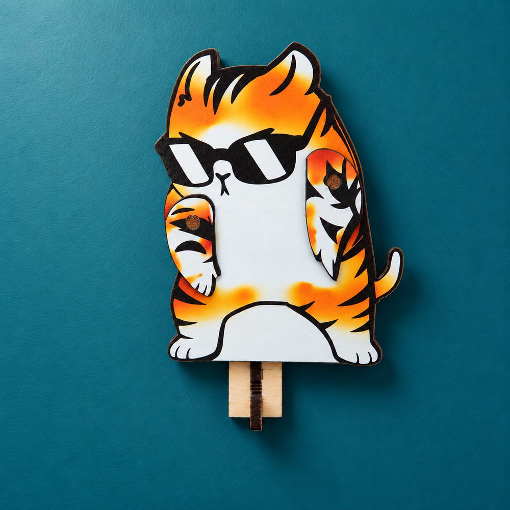 Dabbing Orange Tabby Wooden Key Holder