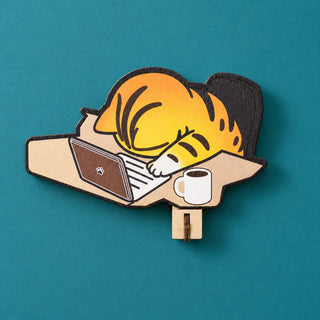 Sleepy Orange Tabby Wooden Key Holder