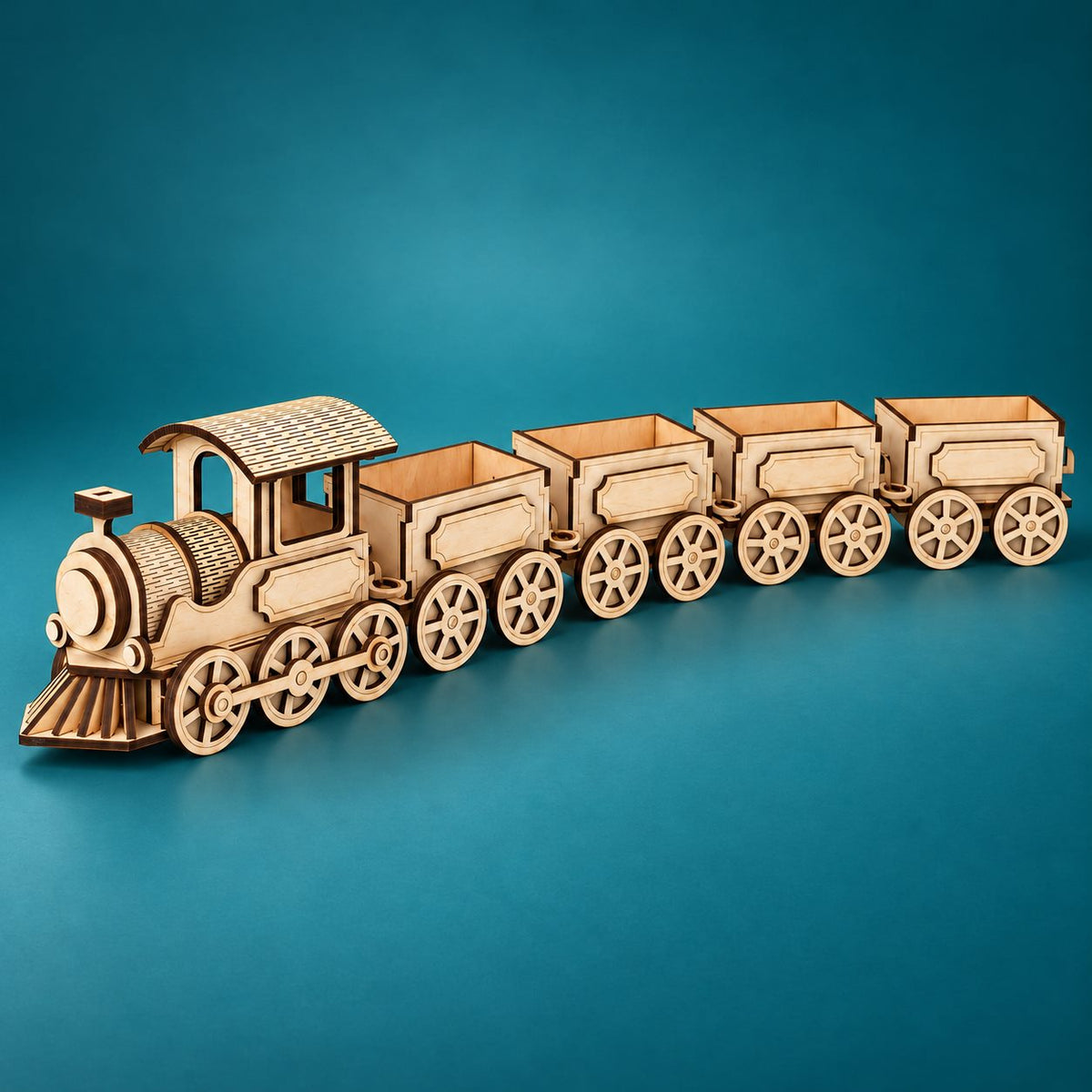 Wooden Steam Train & Four-Wagon Model Kit