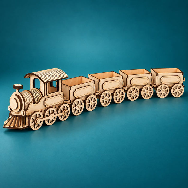 Wooden Steam Train & Four-Wagon Model Kit