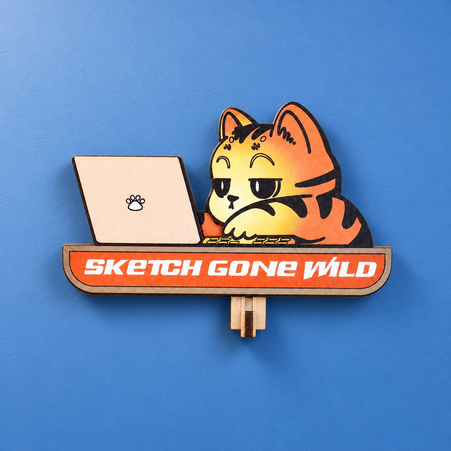 Waving Orange Tabby Wooden Key Holder