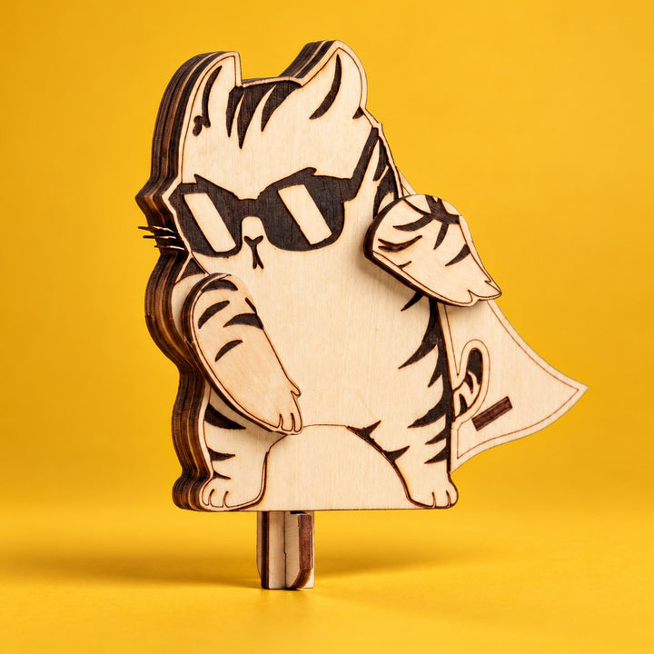 Superhero Cat Wooden Puzzle Sculpture
