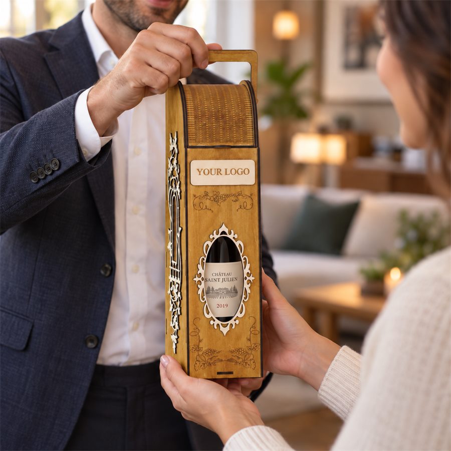 Roll-Top Wooden Wine Box with Carry Handle — A thoughtful host gift