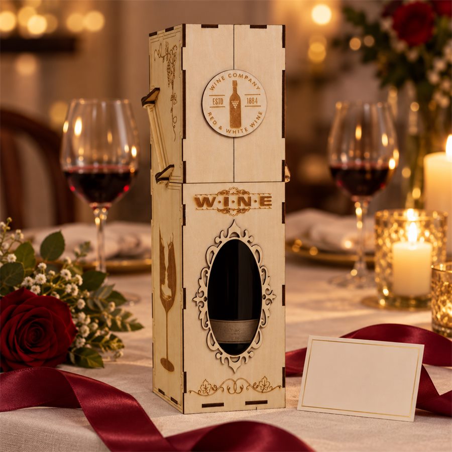 Wing-Door Wooden Wine Presentation Box — A celebration-table accent