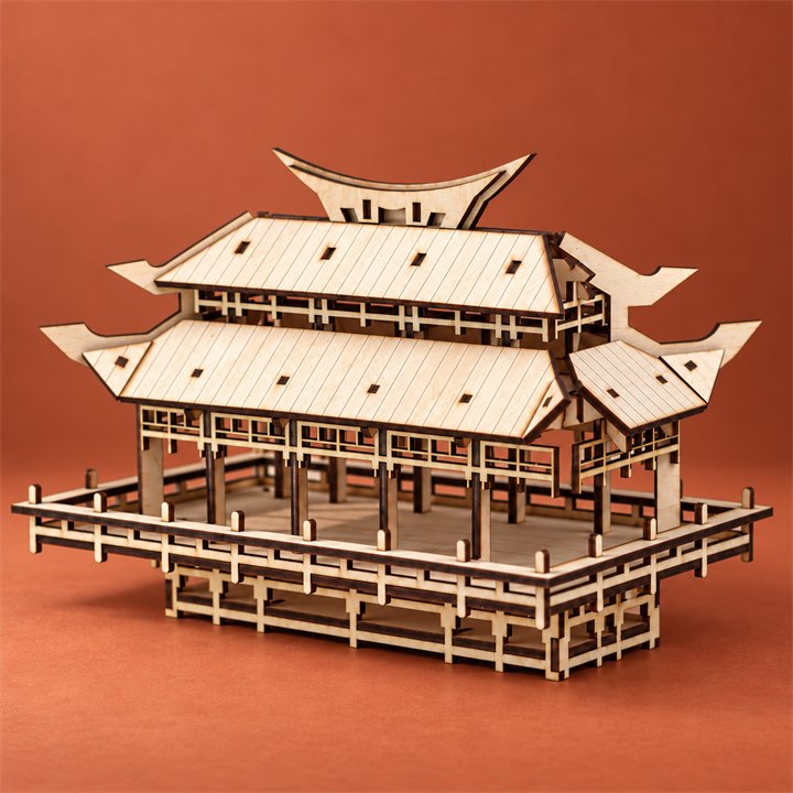 Open Gallery Wooden Temple Model Kit on a colorful studio background, full product view