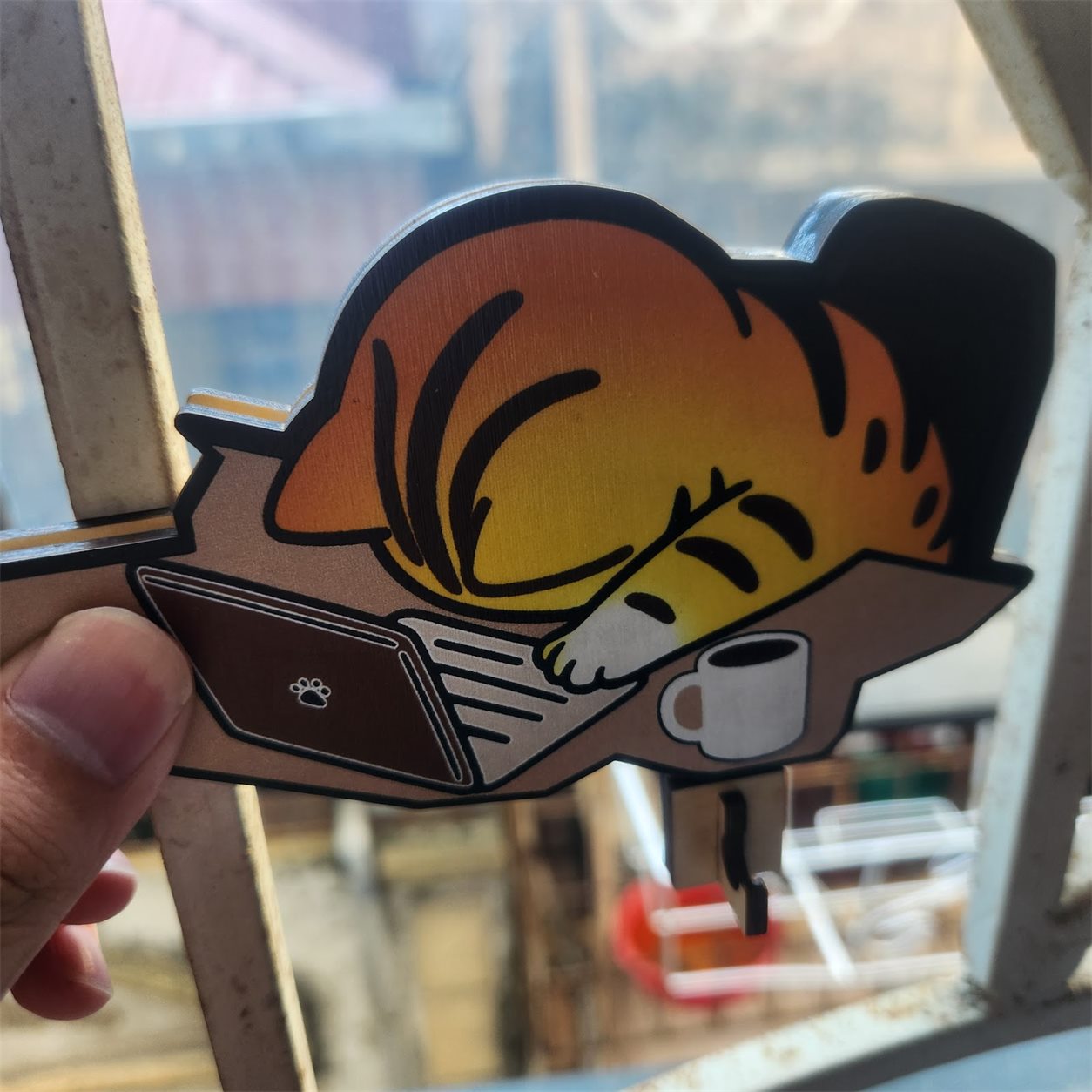 Sleepy Orange Tabby Wooden Key Holder customer review photo