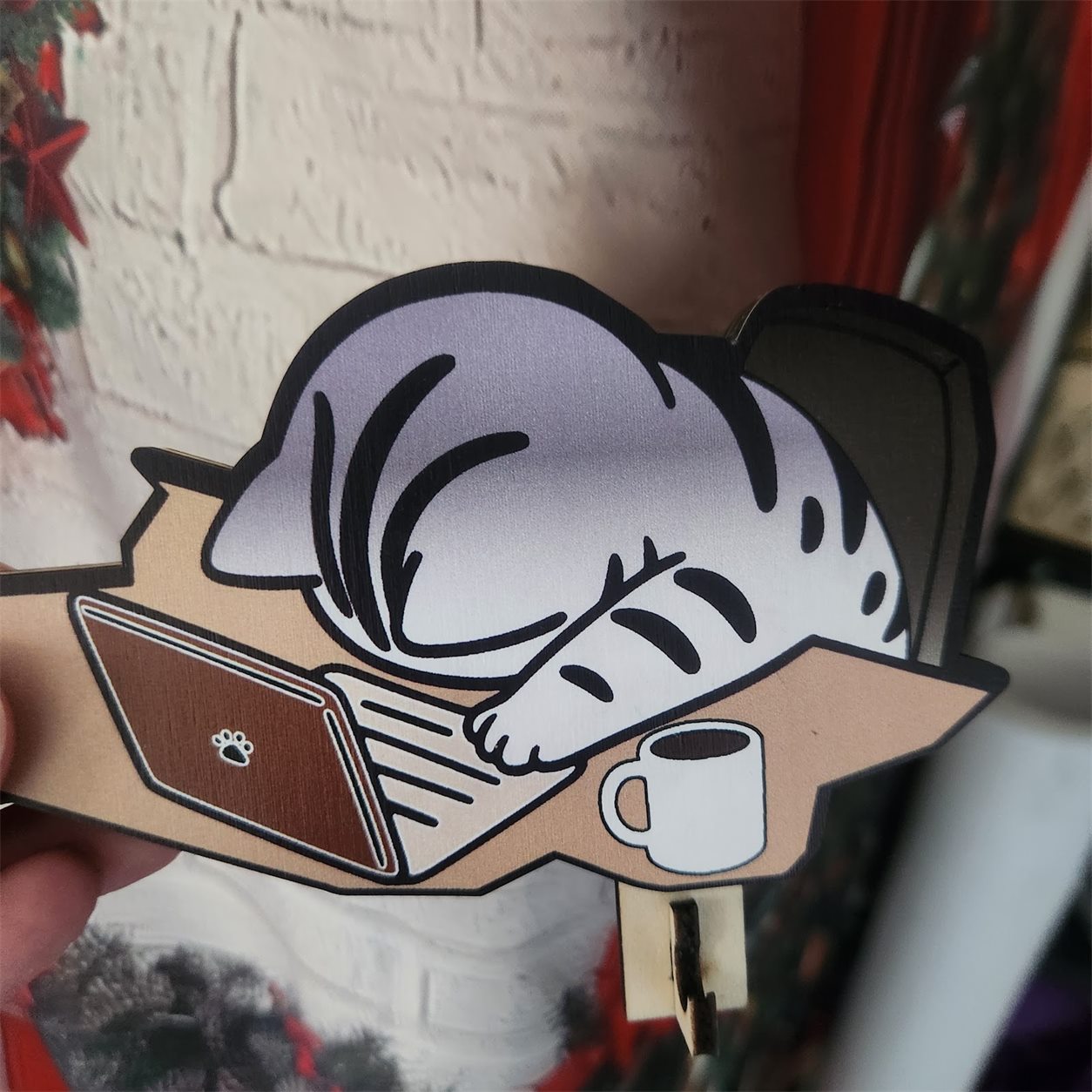 Sleepy Gray Tabby Wooden Key Holder customer review photo