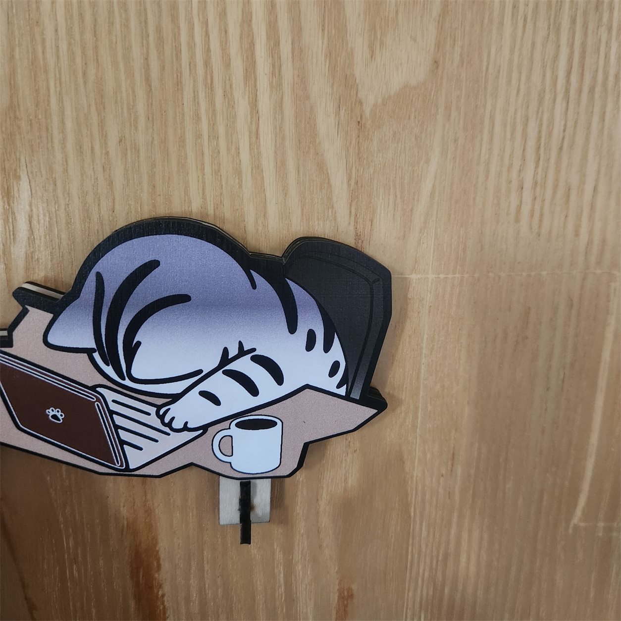 Sleepy Gray Tabby Wooden Key Holder customer review photo