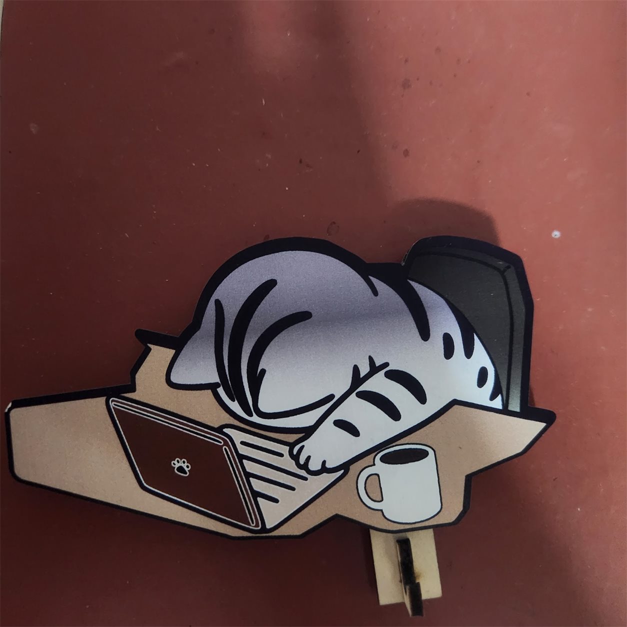 Sleepy Gray Tabby Wooden Key Holder customer review photo