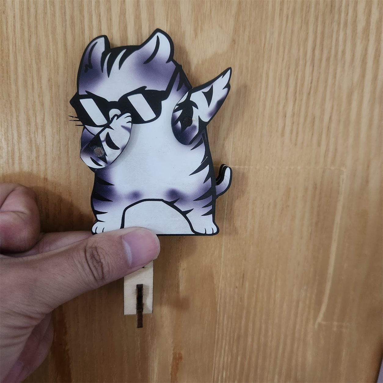 Dabbing Gray Tabby Wooden Key Holder customer review photo