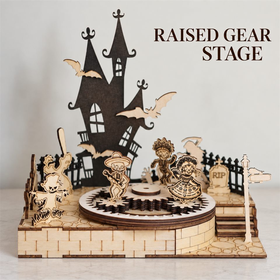 Gothic Tower Wooden Model Kit — Raised gear stage