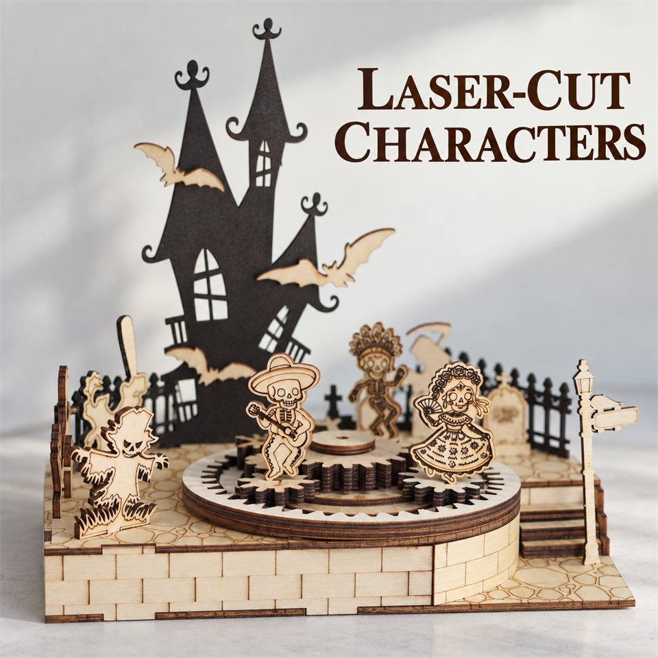 Gothic Tower Wooden Model Kit — Laser-cut characters