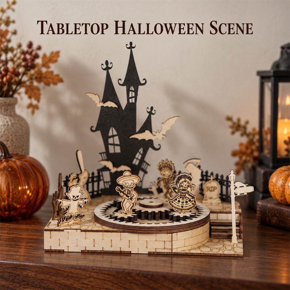 Gothic Tower Wooden Model Kit — Tabletop Halloween scene