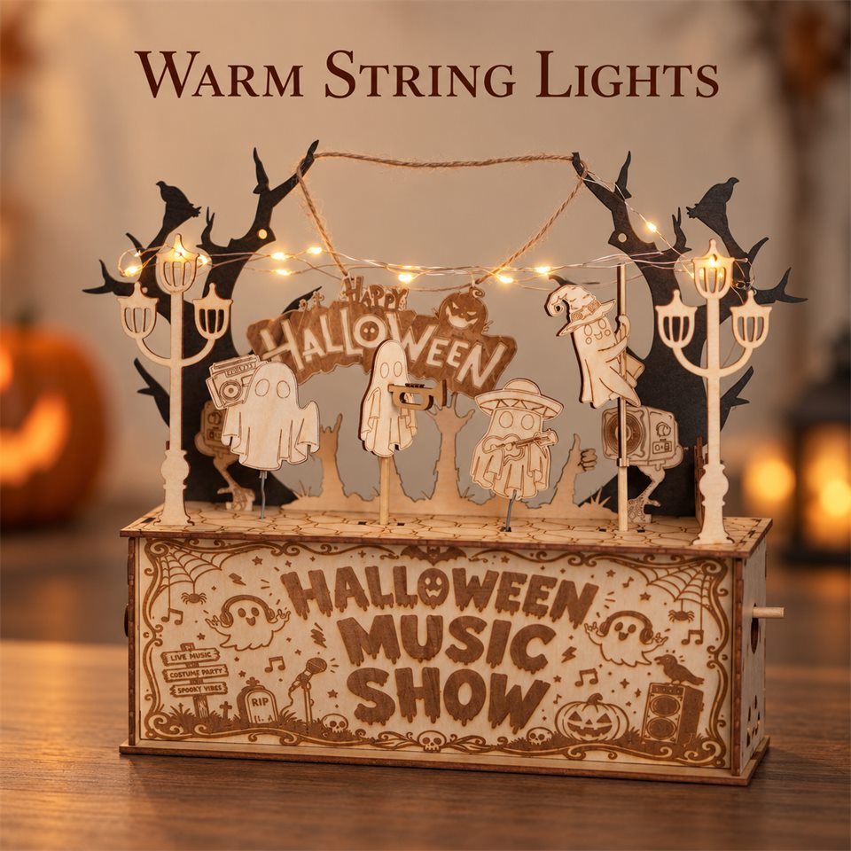 Halloween Show Wooden DIY Model Kit — Warm string lights