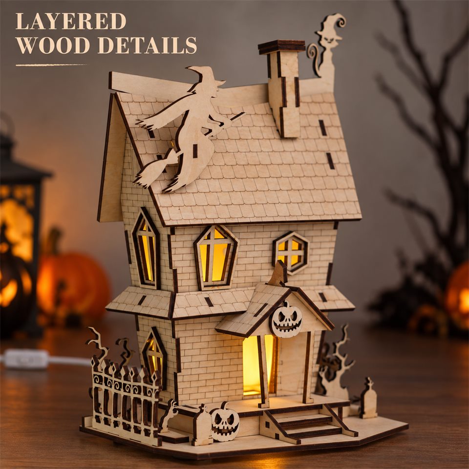Haunted Cottage Wooden Night Light Kit — Layered porch and windows