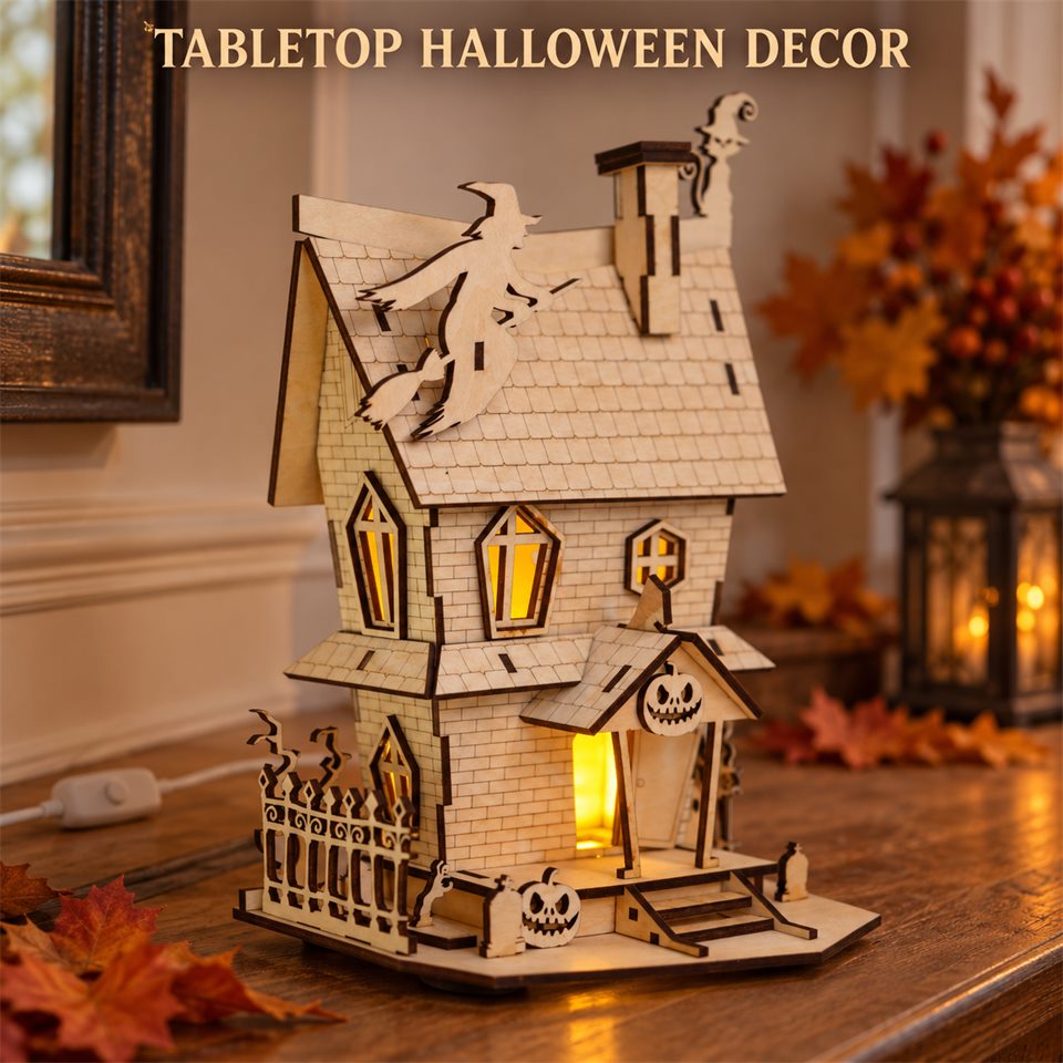 Haunted Cottage Wooden Night Light Kit — Tabletop Halloween decor