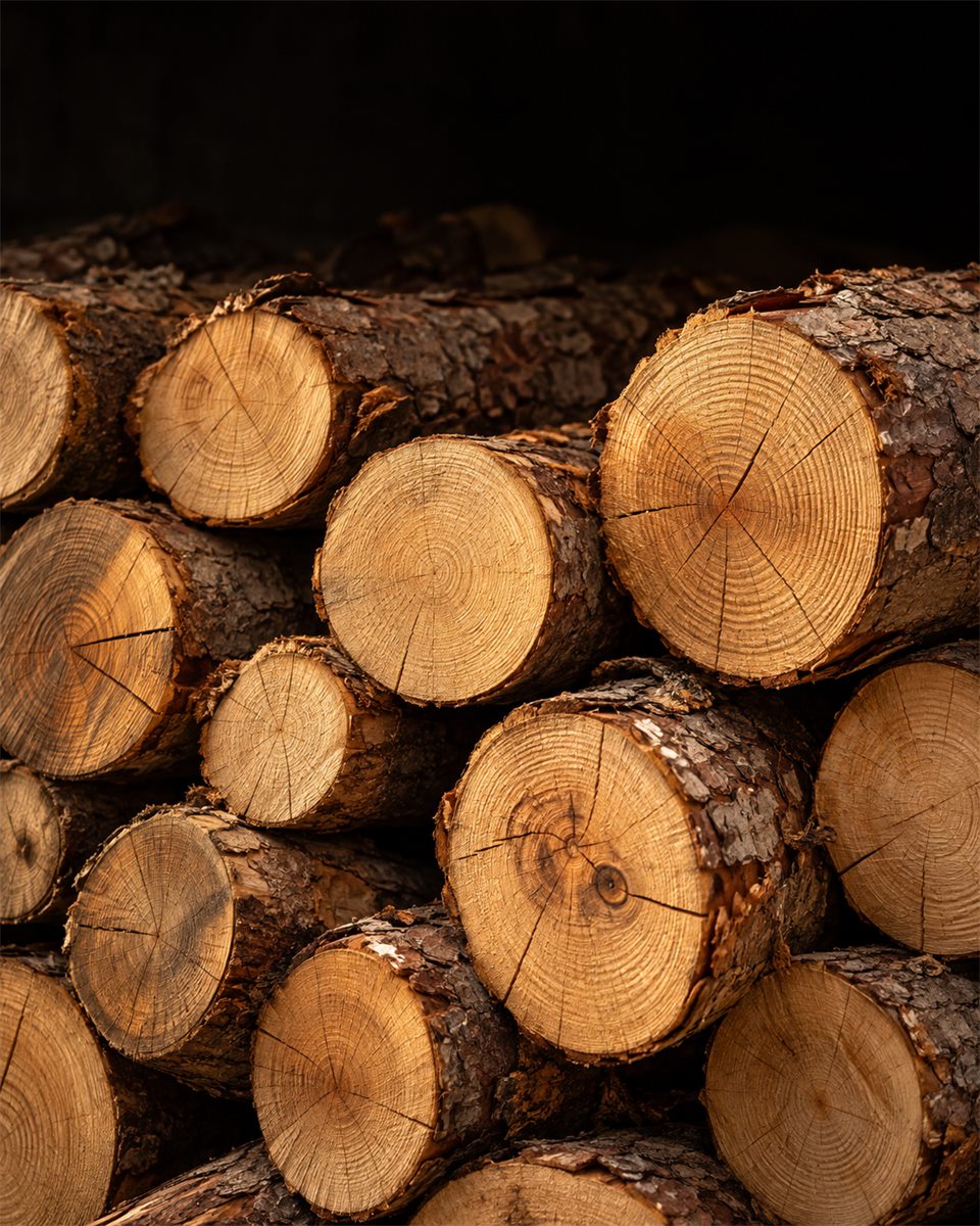 Close view of stacked timber and natural wood grain