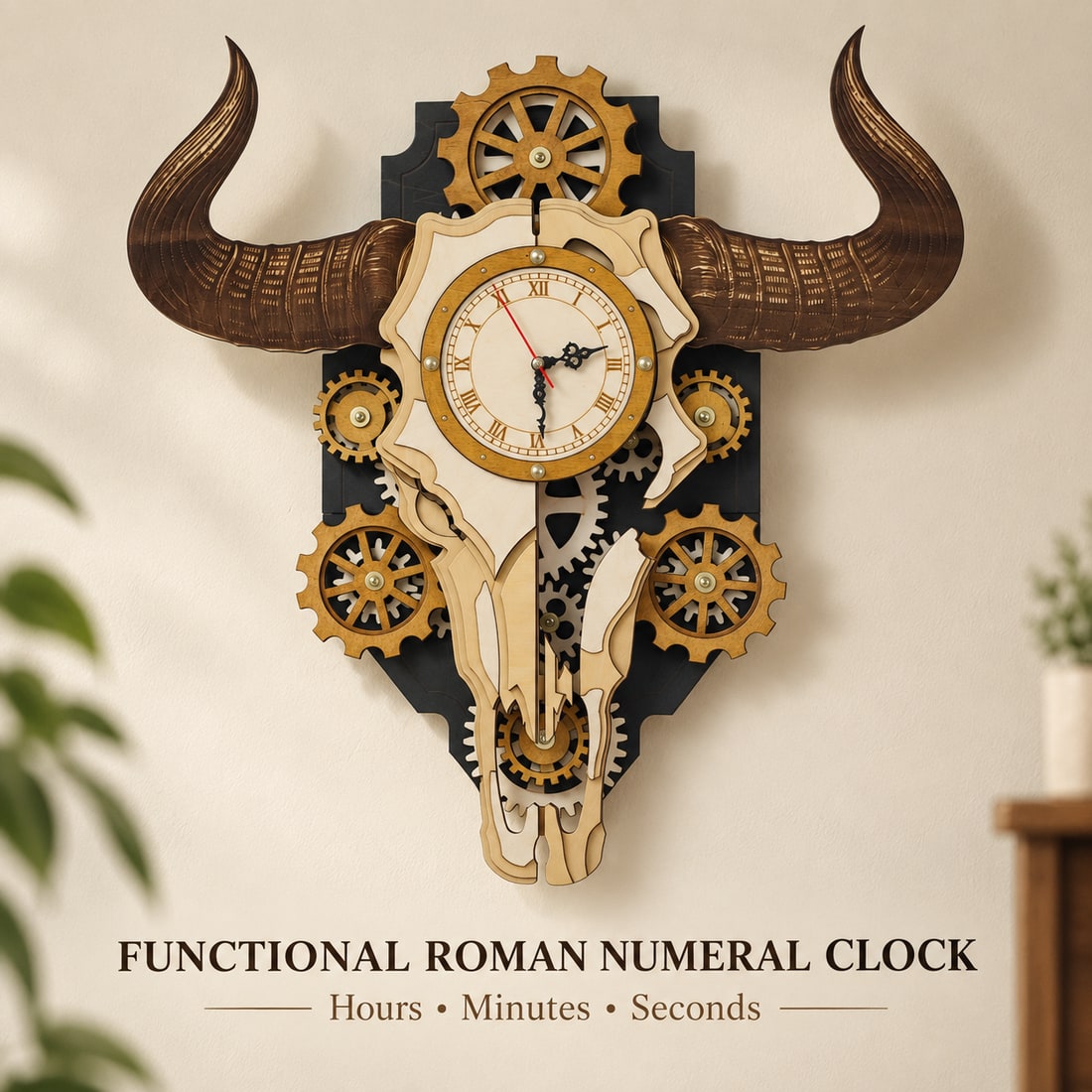 Roman-numeral clock face with hour, minute, and second hands