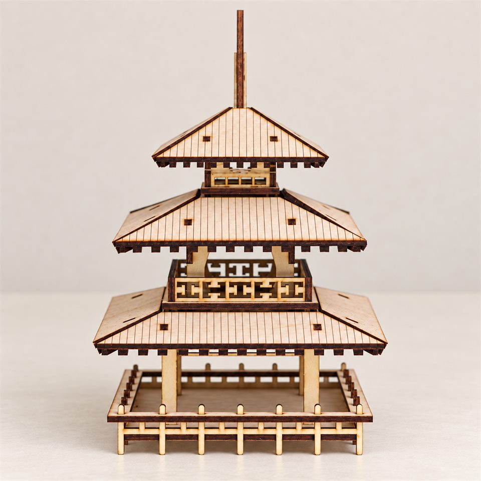 Three tiers, one silhouette — Three-Tier Pagoda Wooden Model Kit